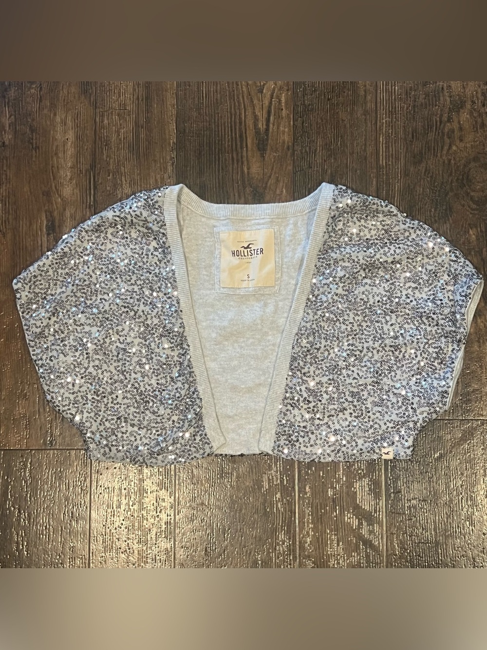 Hollister Sequin Bolero Shrug Sweater Silver Gray Size S Y2K Party Holiday Glam